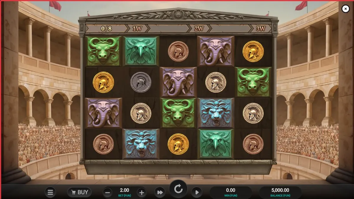 Arena of Fortune স্লটের গ্ল্যাডিয়েটর থিমযুক্ত ইন্টারফেস